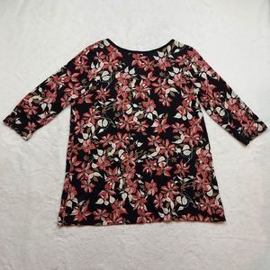 J. Jill Wearever Collection Black Pink Red Floral Long Sleeve Tunic Top Size L